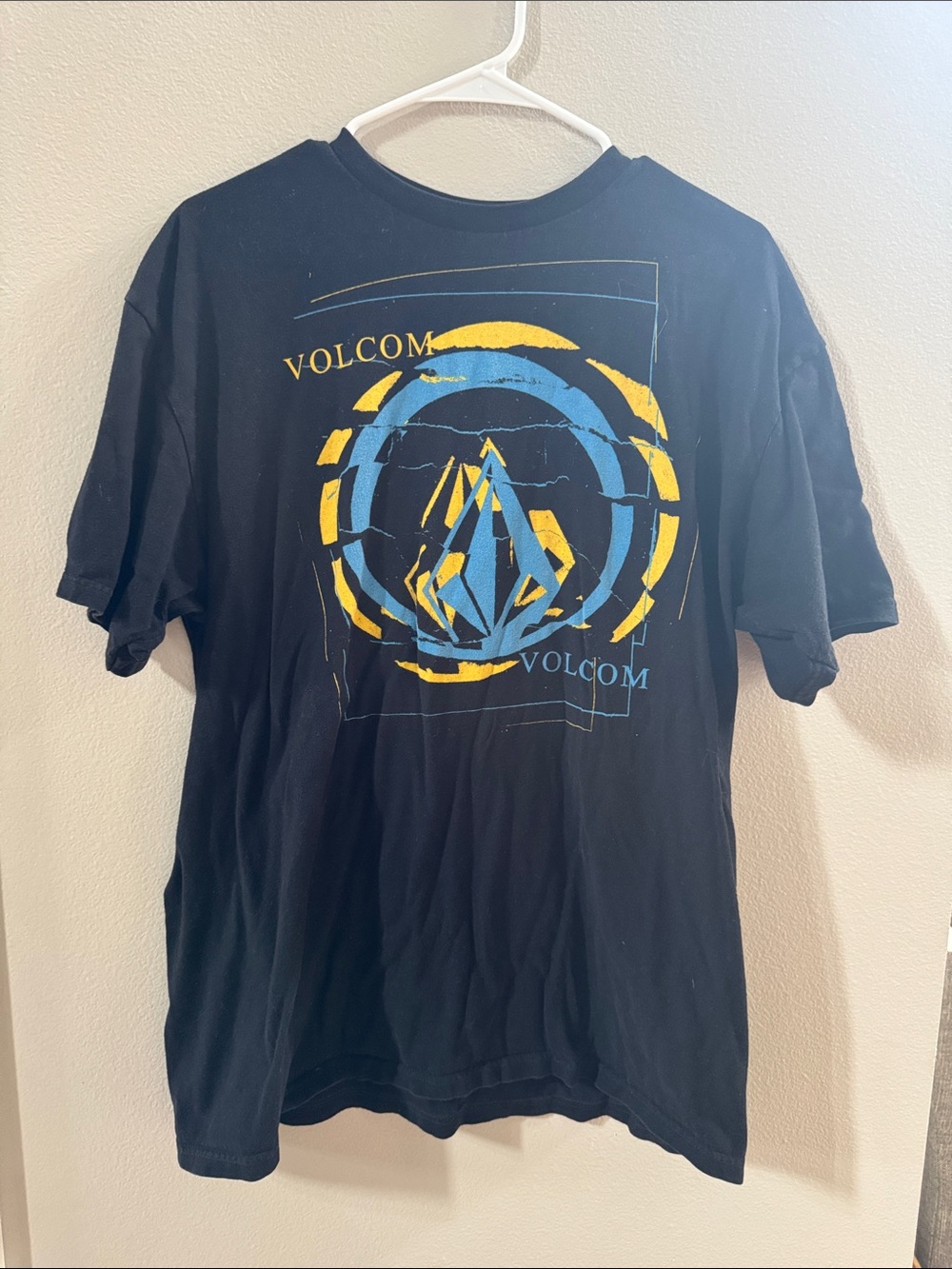 Volcom Black Tee with Blue and Yellow Logo